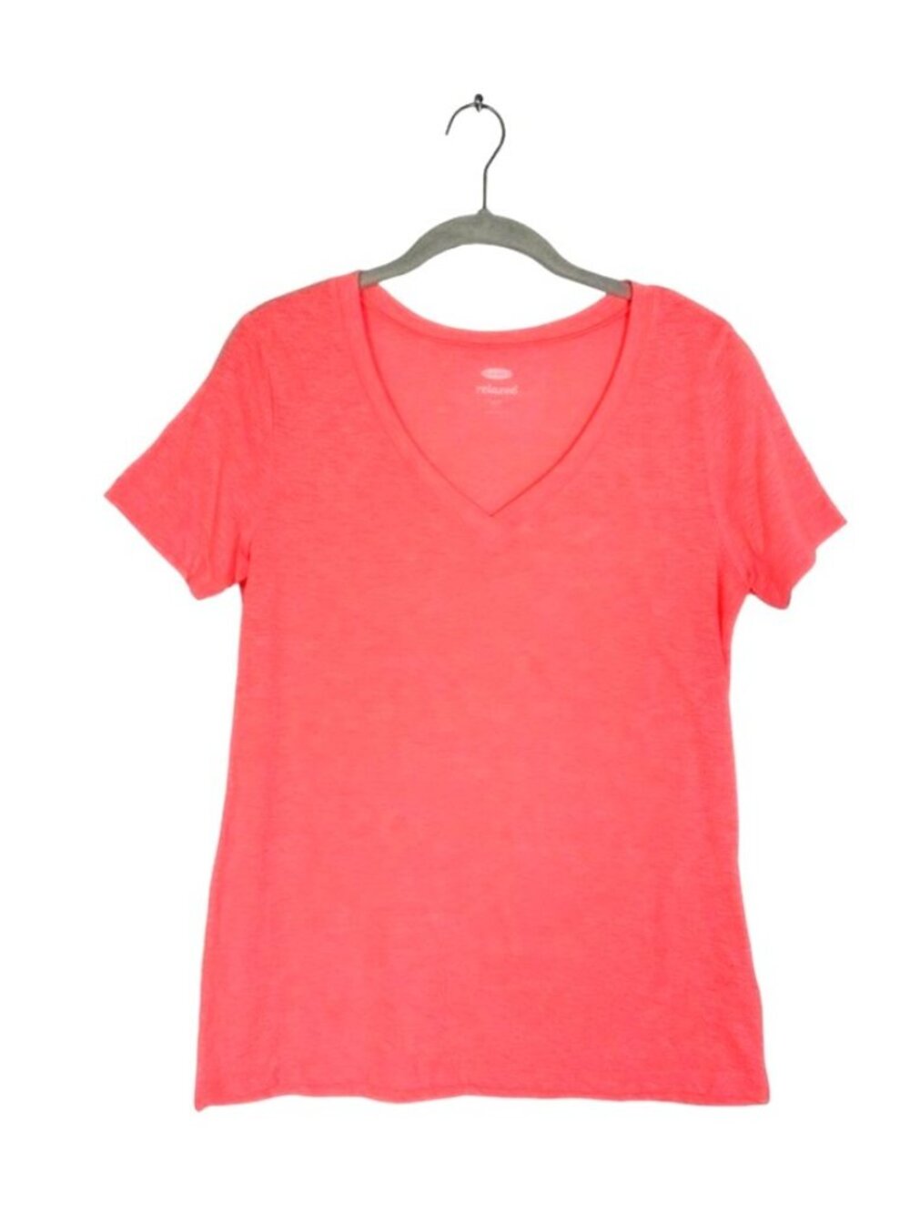 Old Navy Women's Relaxed V-Neck Short Sleeve Tee in Neon Pink - Sz S